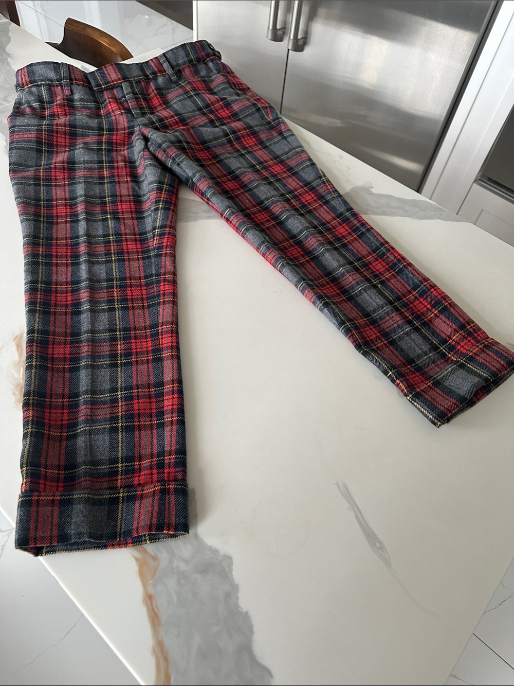 Smythe Red & Gray Plaid Straight-Leg Trousers